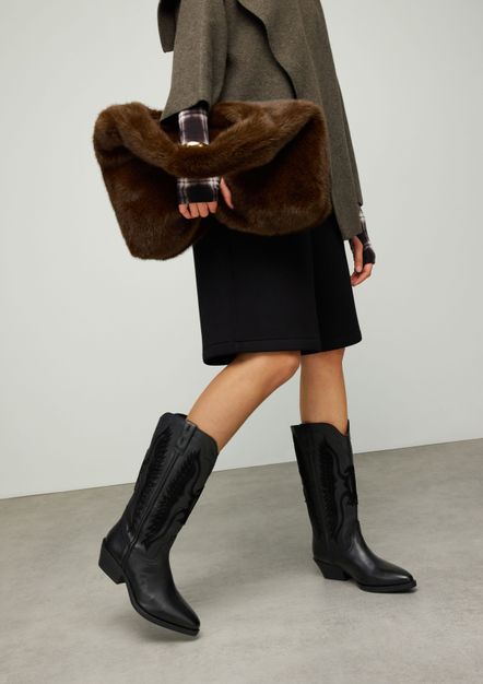 Zwarte leren cowboylaarzen met suède details