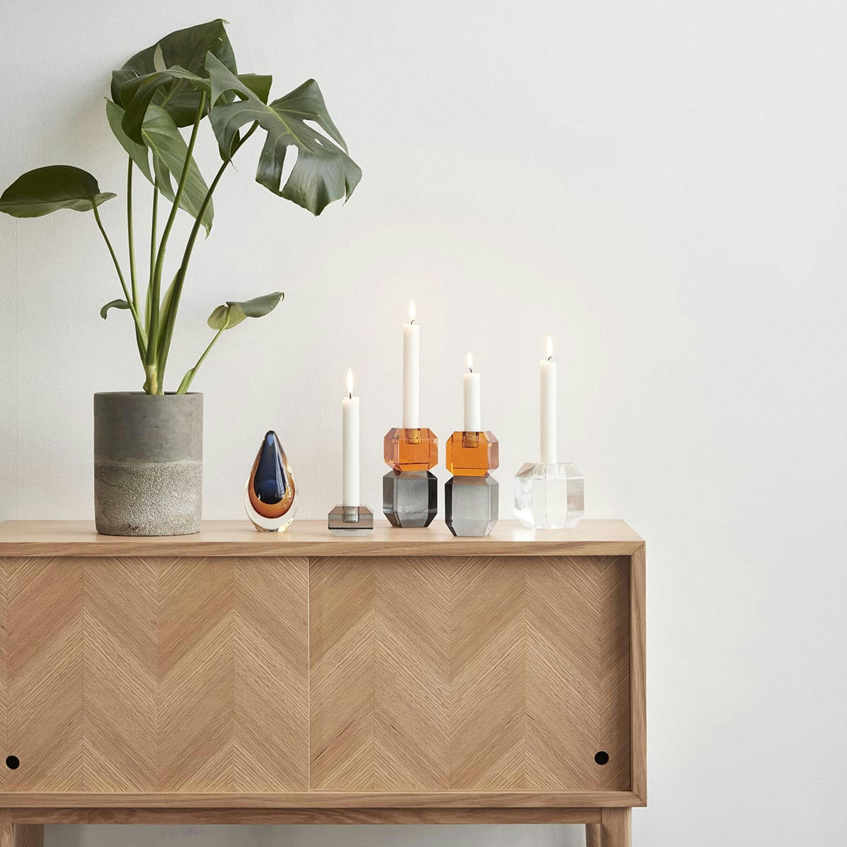 GEM - Bougeoir en verre ambre et gris H14