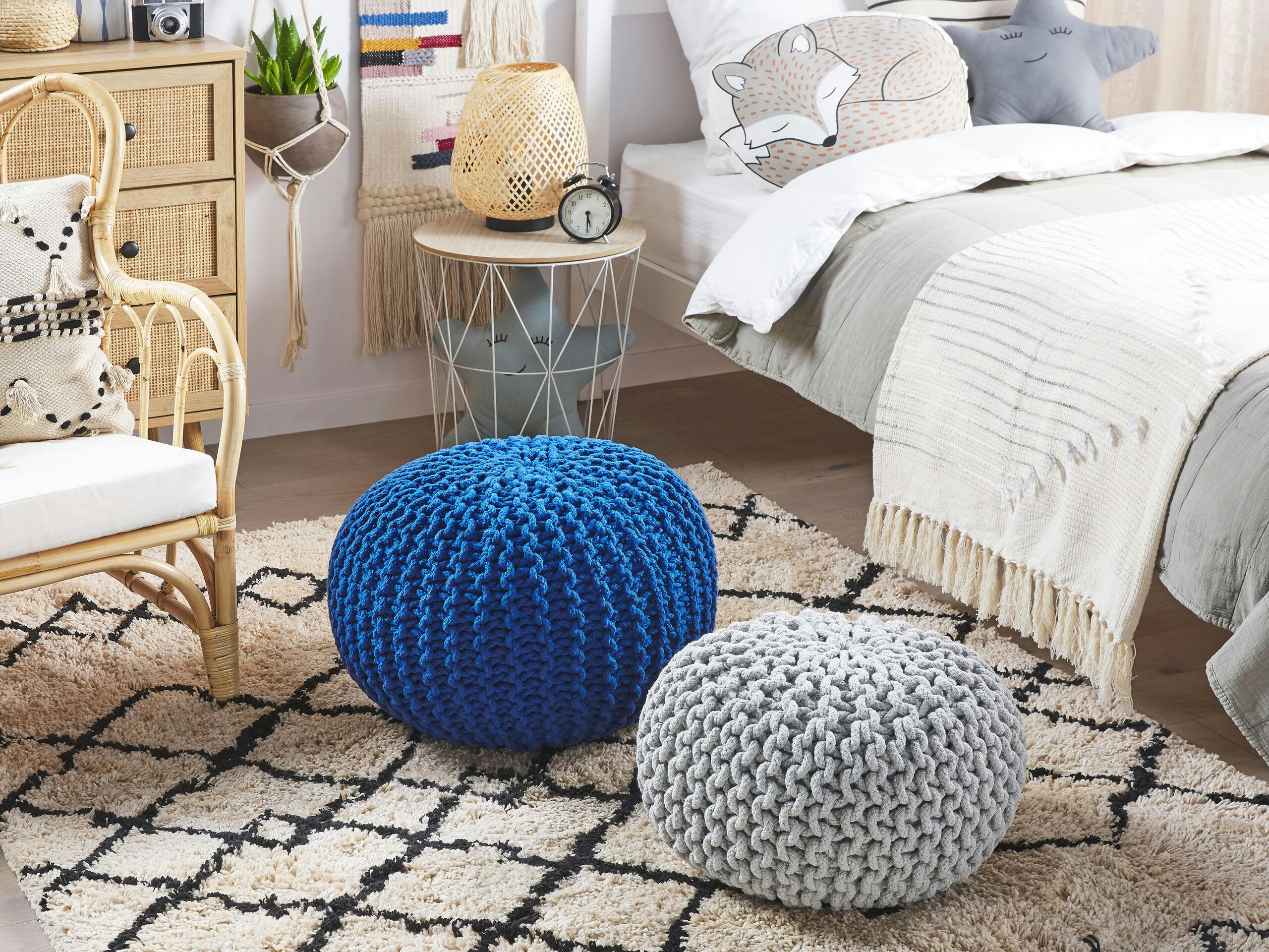 CONRAD - Pouf en coton bleu 50 x 35 cm