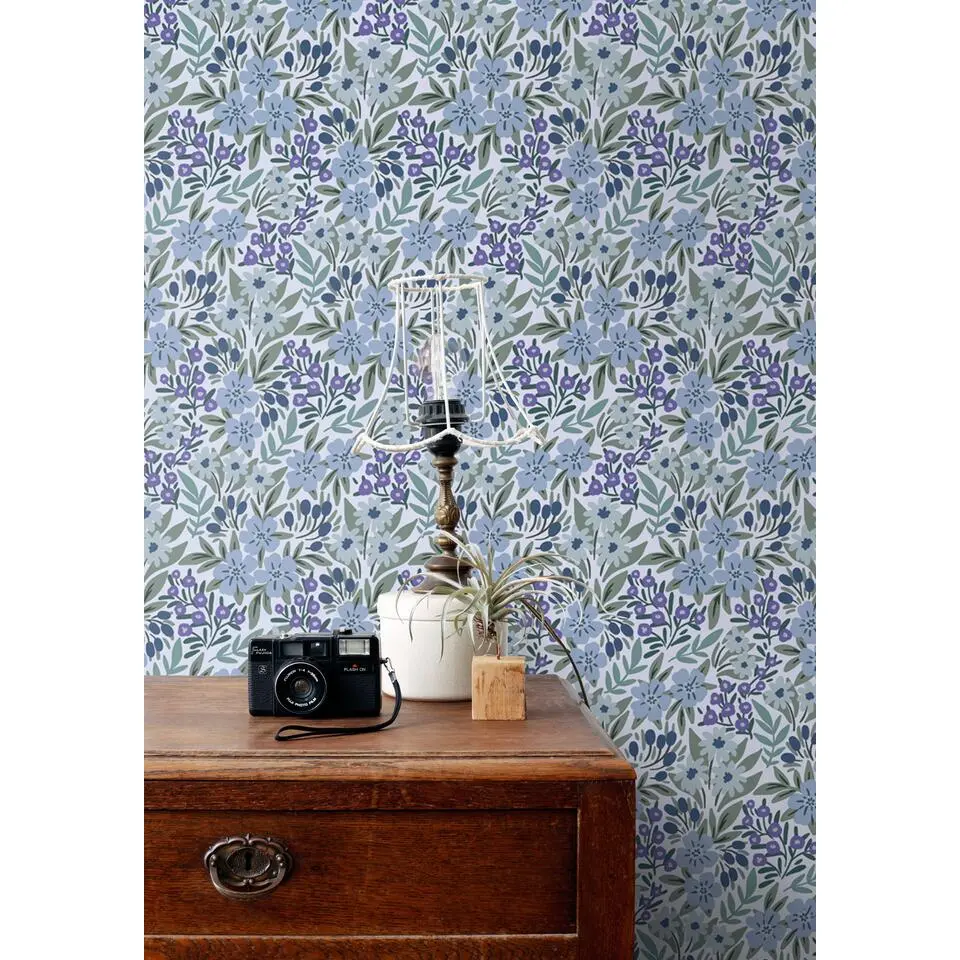 ESTAhome behang bloemen blauw - 50 x 900 cm