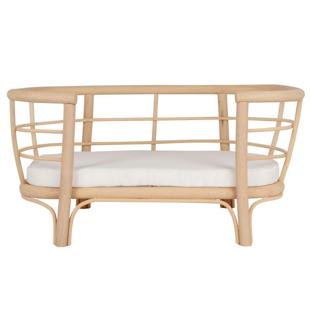VAYA - Panier pour chien en rotin beige et coussin écru