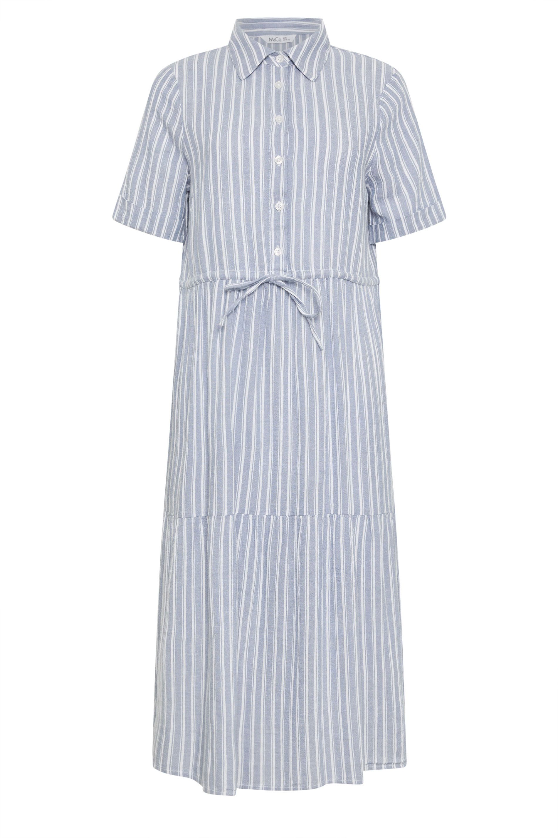 M&Co Stripe Tie Waist Cotton Shirt Dress