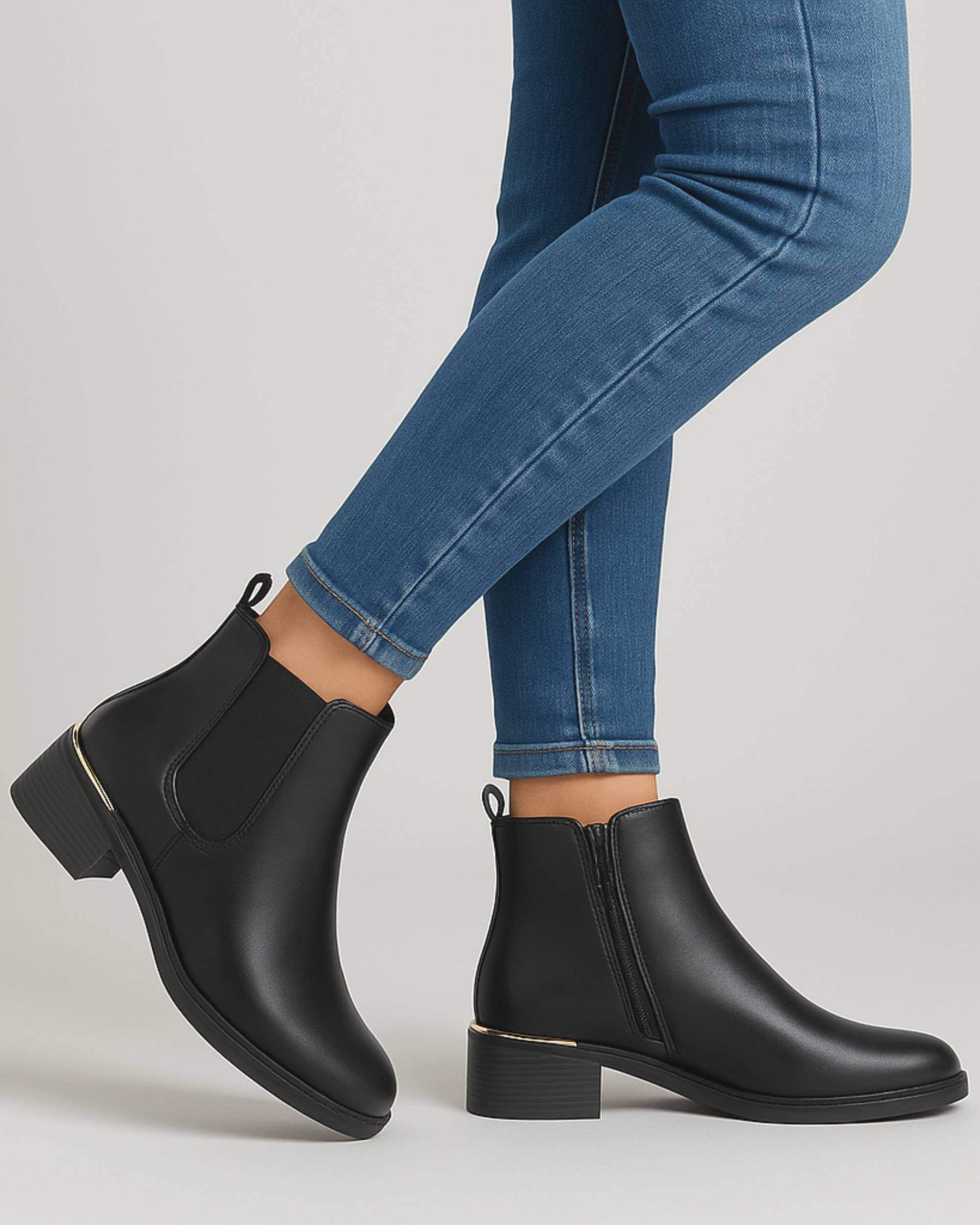 AJVANI Low Heel Elastic Chunky Sole Zip Ankle Chelsea Boots