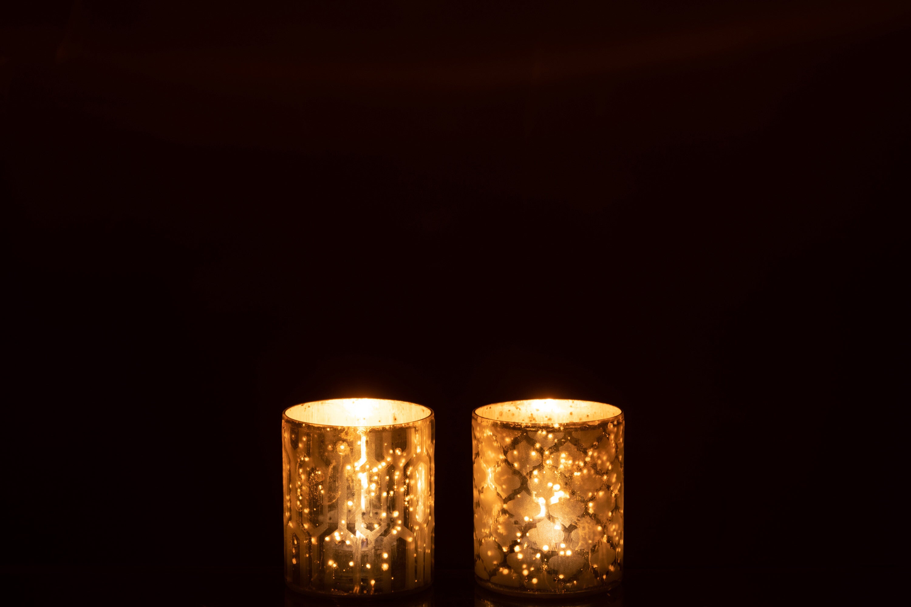 J-Line windlicht - glas - zilver - extra small - 2 stuks