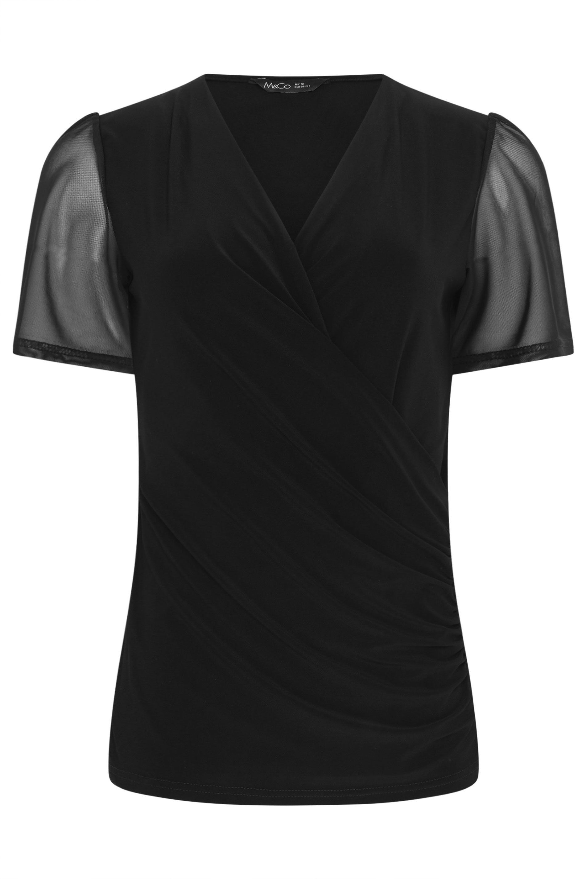 M&Co Mesh Sleeve Wrap Top
