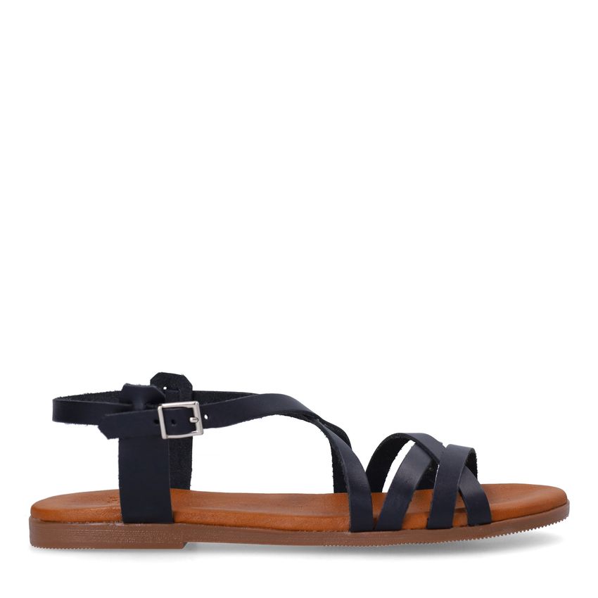 Manfield Zwarte leren sandalen