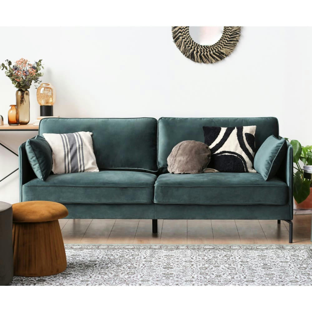 SOMERDALE - Canapé 3 places en velours vert eucalyptus