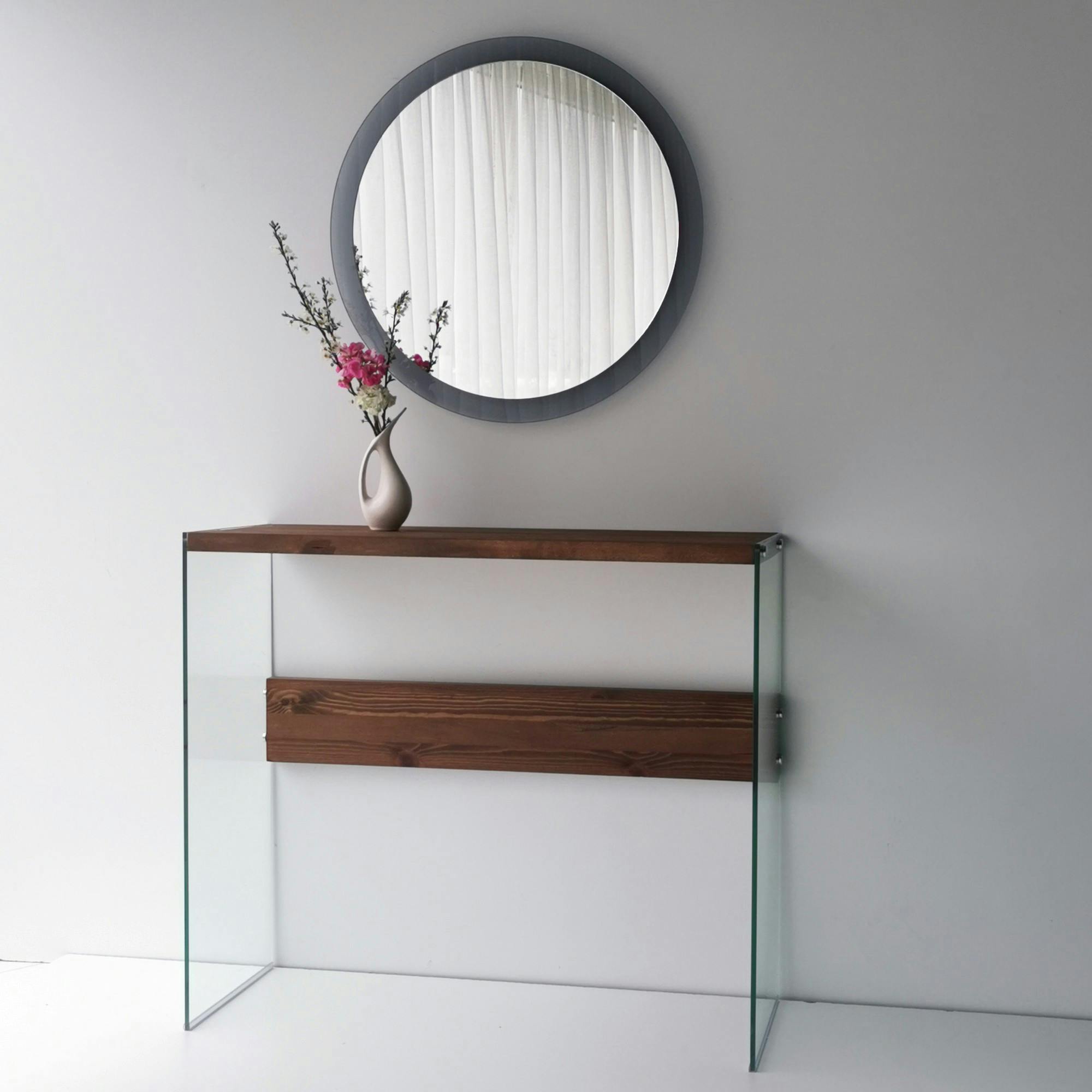 Miroir rond moderne cadre verre fumé Ø65 cm CODY