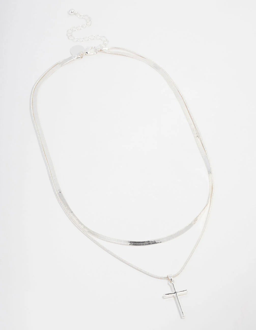Silver Plated Plain Cross Snake Necklace 2-Pack