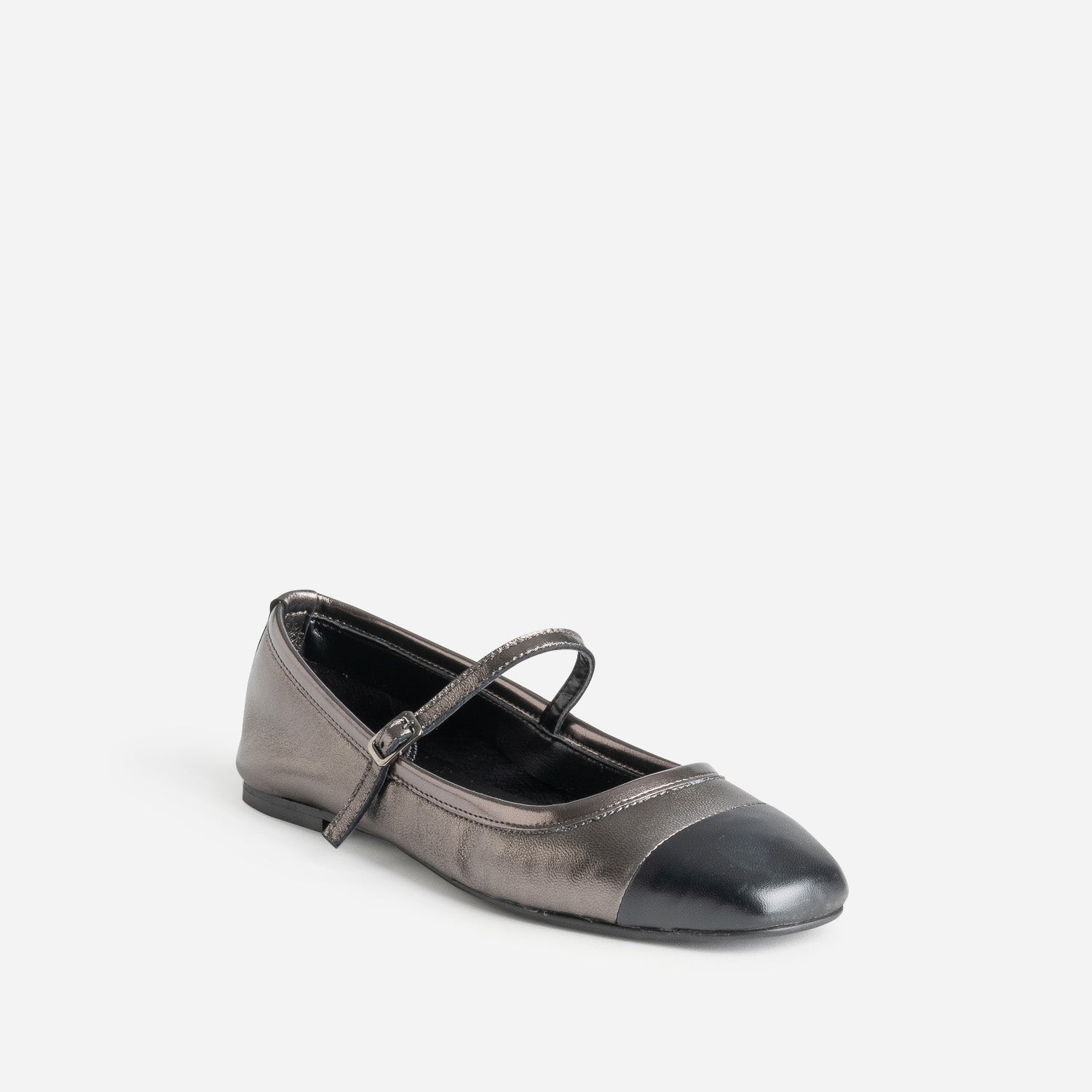 Babies gris métallisé cuir bout noir
