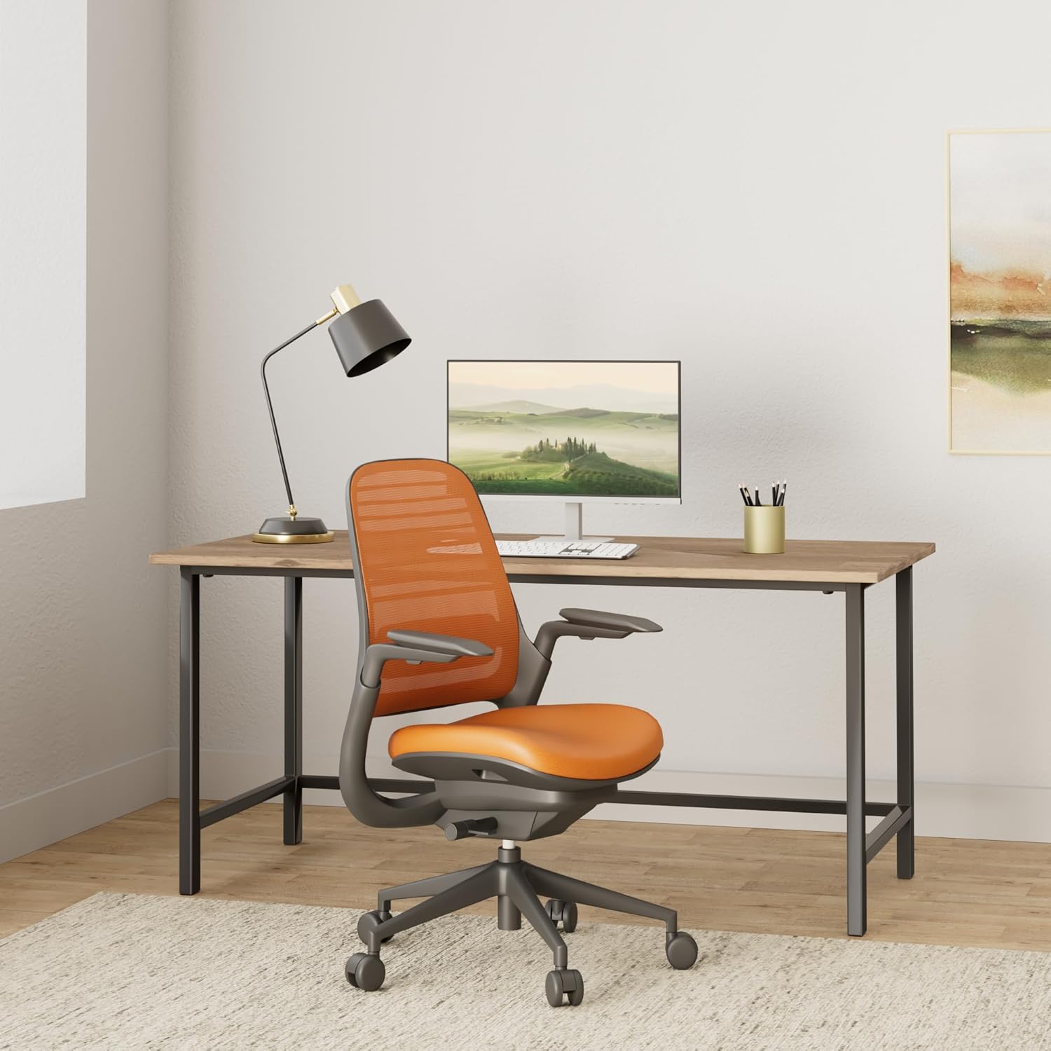 Steelcase Series 1 Office Chair - Ergonomic Work Chair with Wheels for Hard Flooring - Helps Support Productivity - Weight-Activated Controls, Back & Arm Support - Easy Assembly - Tangerine