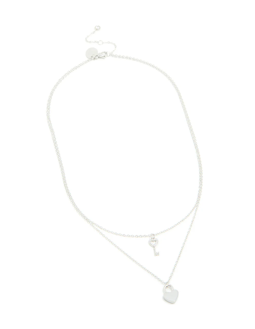 Waterproof Stainless Steel Key & Heart Lock Layered Necklace