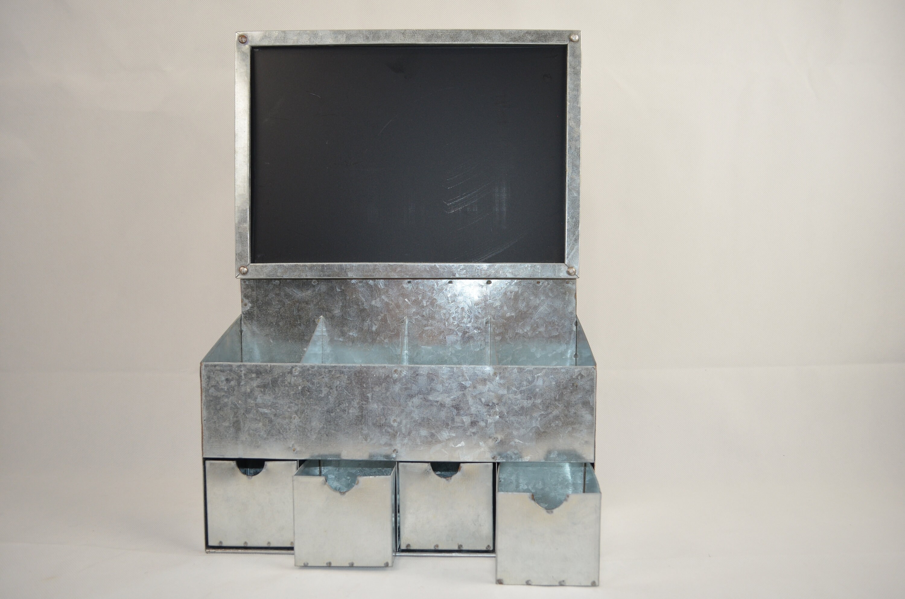 Galvanized 4 Drawer 4 Compartment Chalkboard Cubby - Storage - Organizer