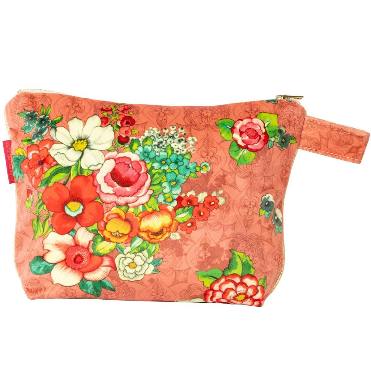 - Pochette en velours imprimé fleuri rose 19x28cm