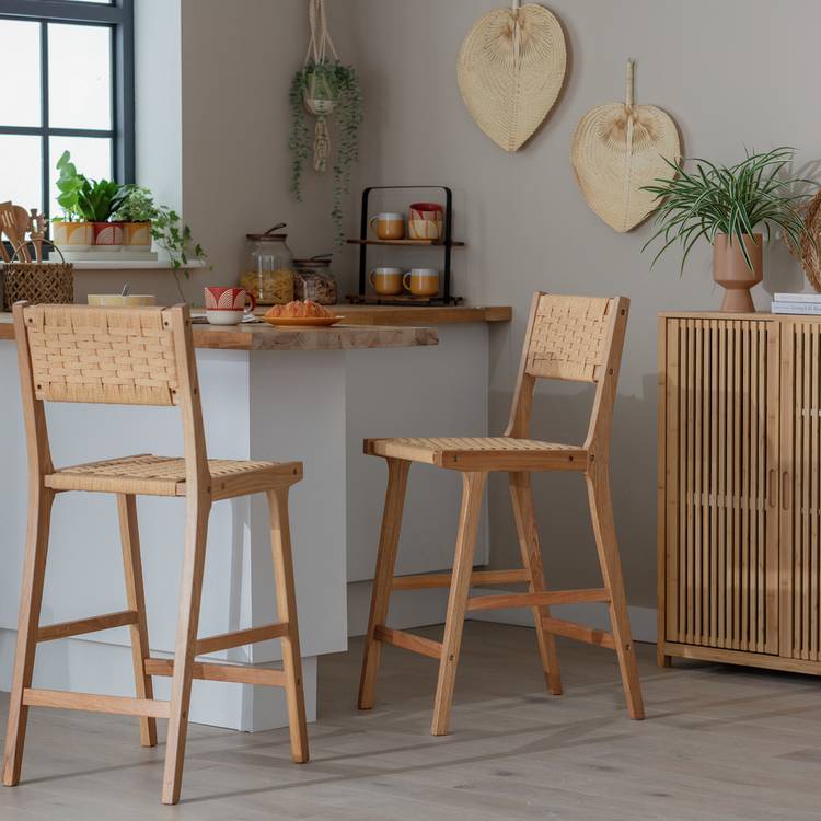 Habitat Faro Pair of Woven Oak Bar Stools - Natural