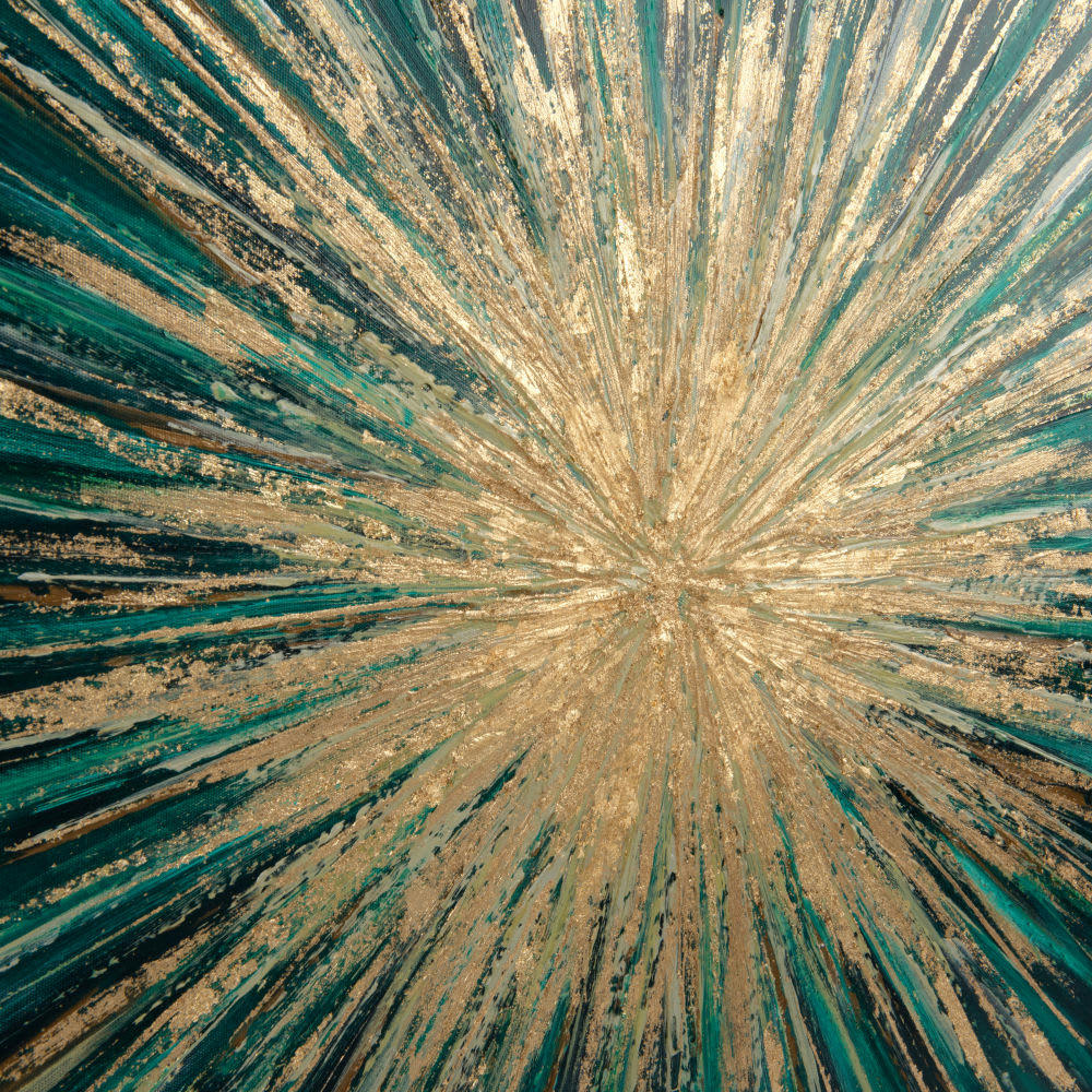 - Toile peinte verte et dorée 70x70