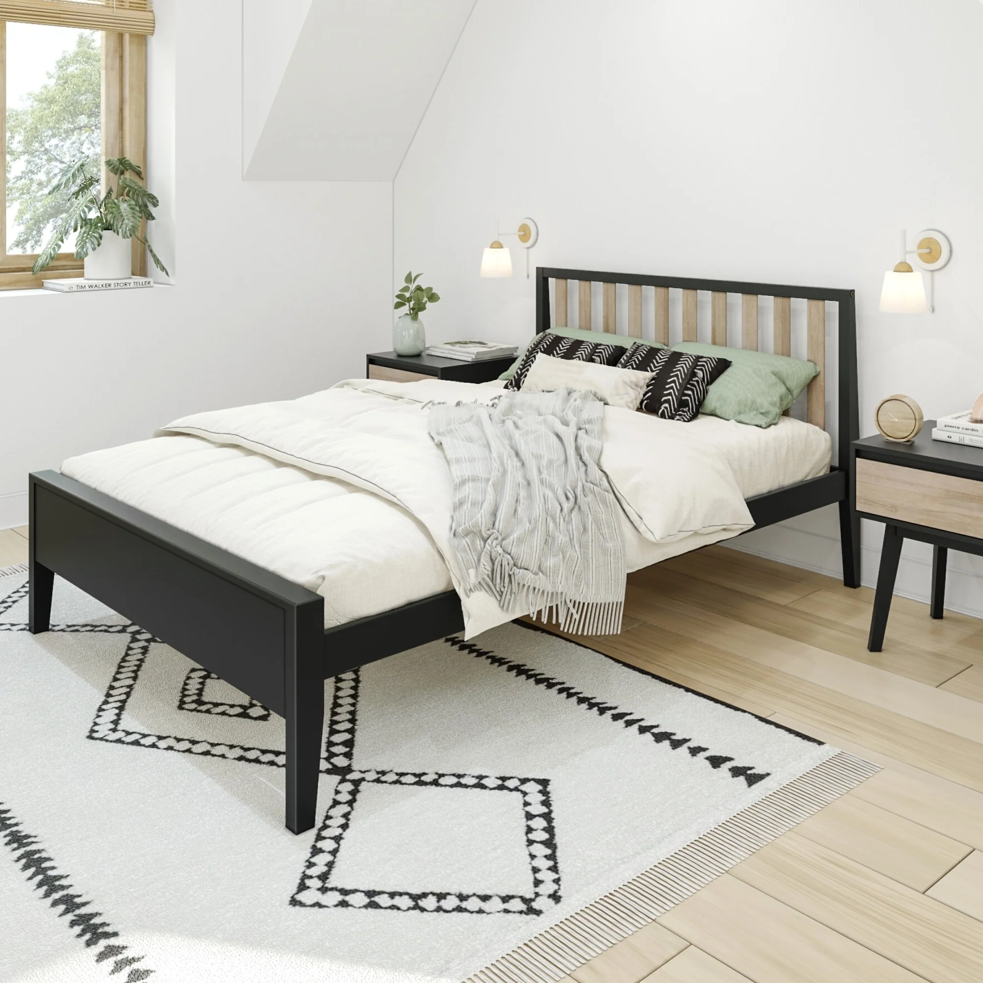 Max and Lily Scandinavian Full-Size Bed with Slatted Headboard