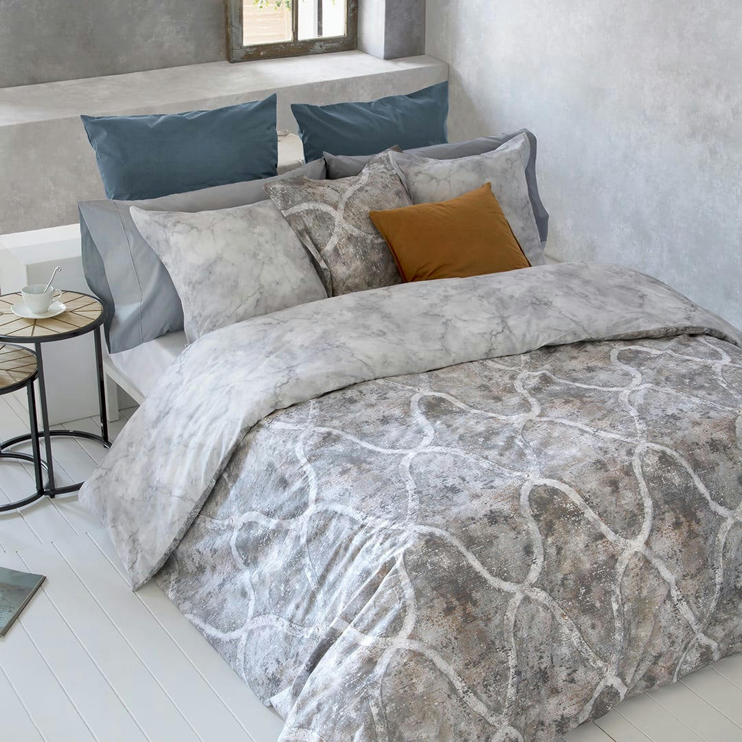 LANSA HDC - Housse de couette réversible en percale de coton  140x200 cm gris