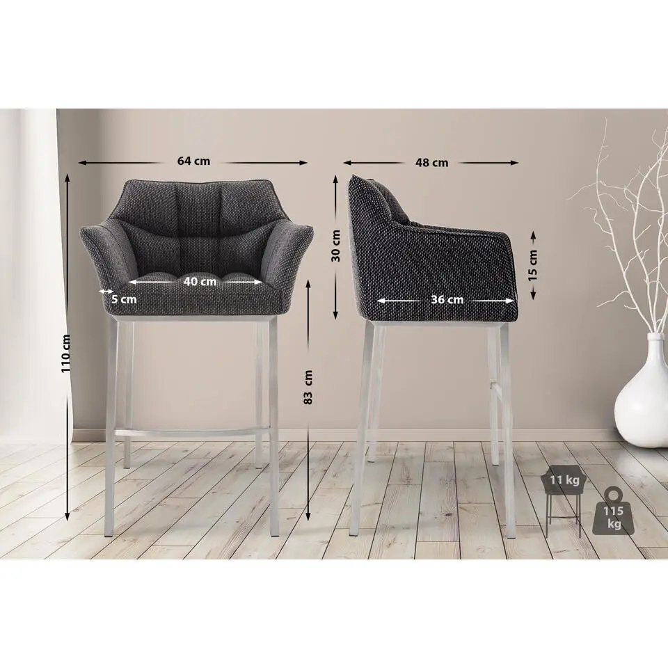 CLP Barkruk Damaso roestvrij staal Frame - Stof - titanium grijs