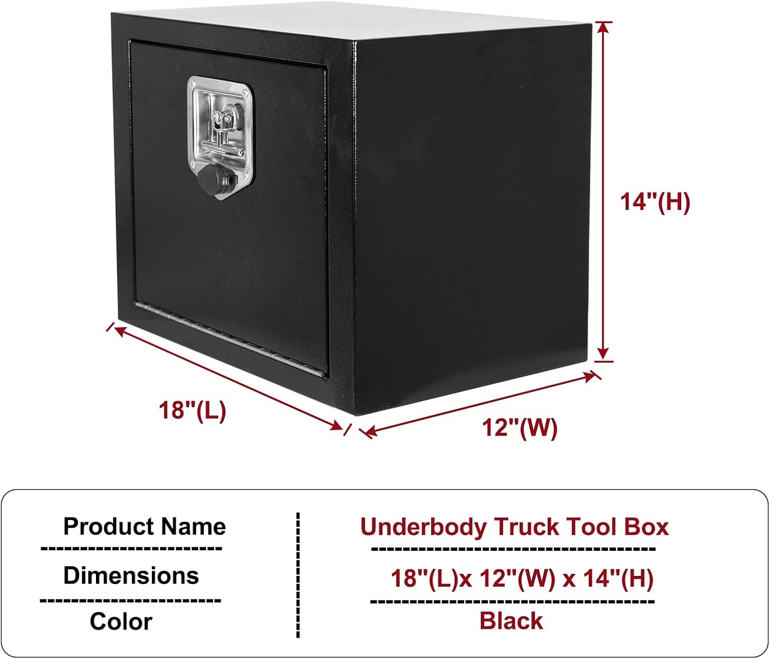 18x 12x 14 Steel Underbody Truck Tool Box with T-Handle Lock Latch, 18 Inch Heavy Duty Steel Under Body Toolbox for Pick Up Truck RV, Under Mount Tool Box