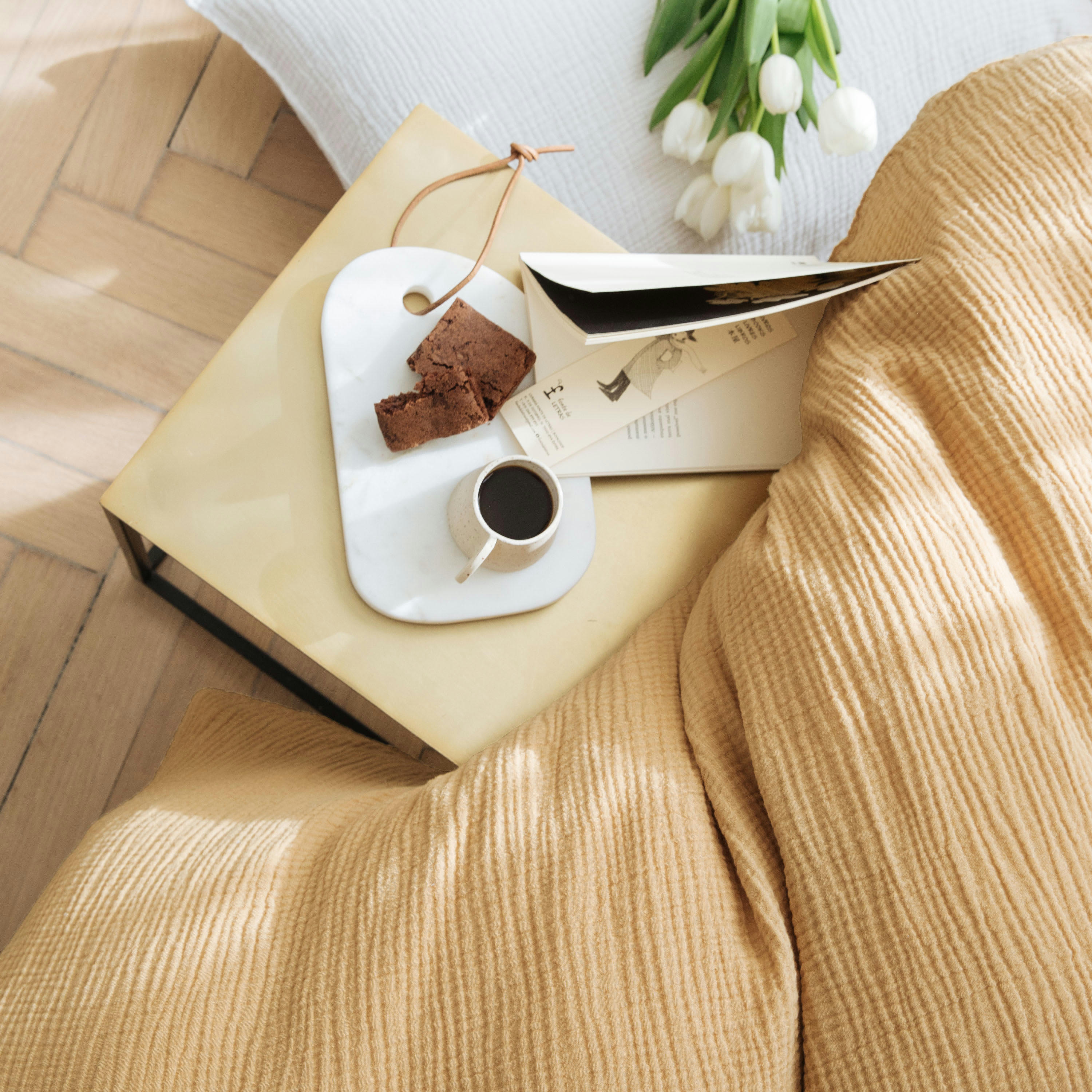 SIMPLEMENT GAUFRÉ - Housse de couette en gaze de coton 200x200cm Caramel