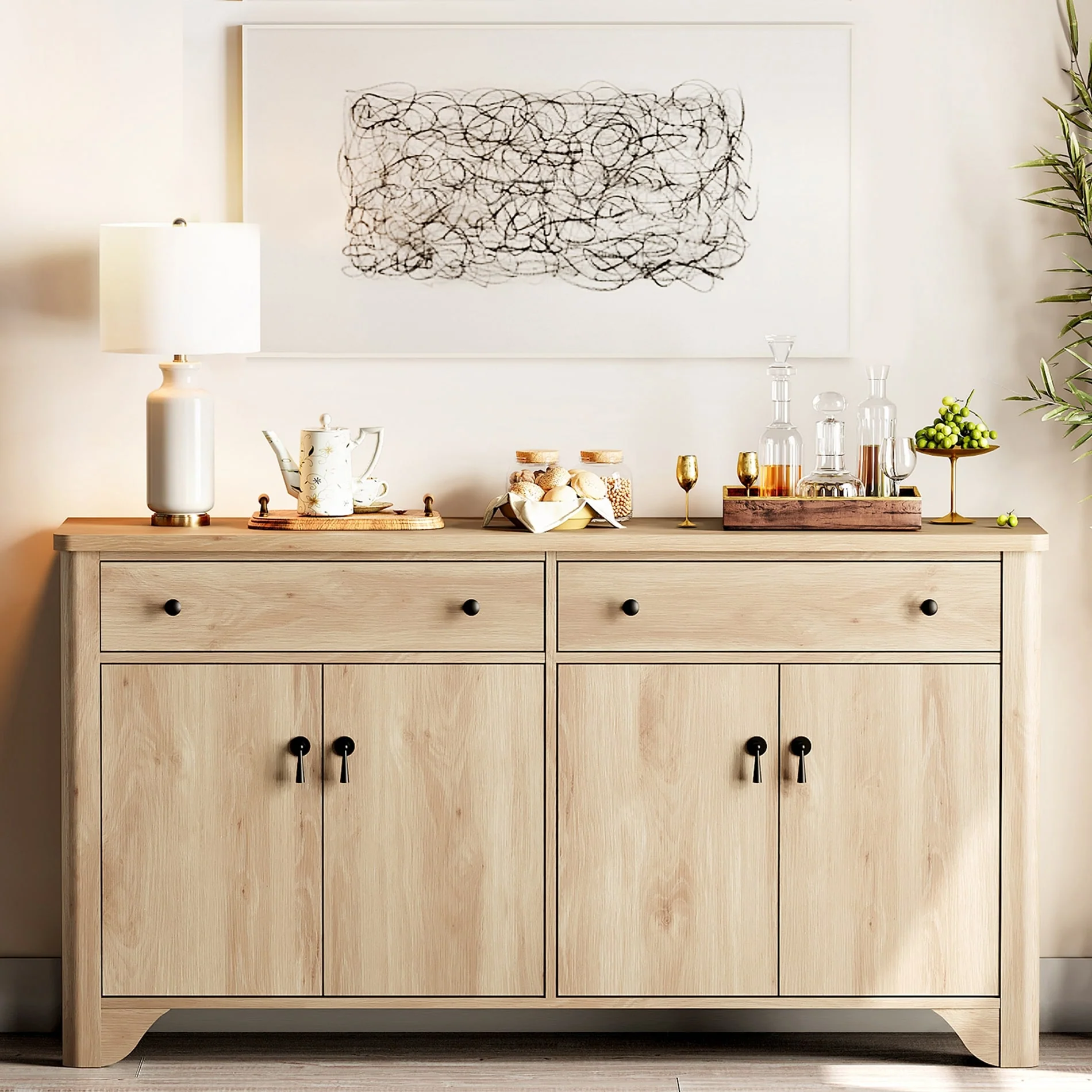 WAMPAT Large Buffet Cabinet with Storage, 59 Farmhouse Sideboard