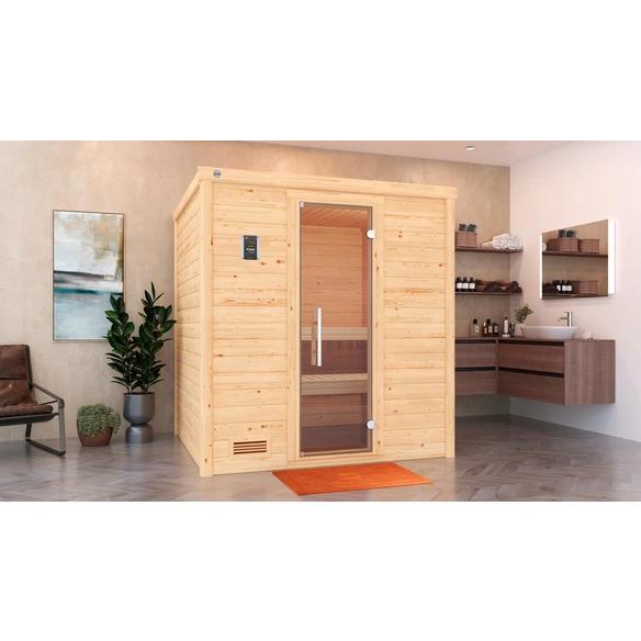 Massivholzsauna »BERGEN 2«, 6 Personen, inkl. 7,5 kW Ofen mit externer Steuerung