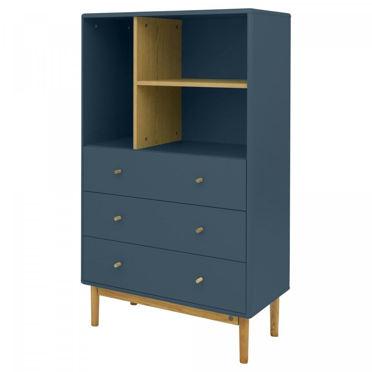 MARCEAU - Buffet haut en bois avec étagères et tiroirs bleu