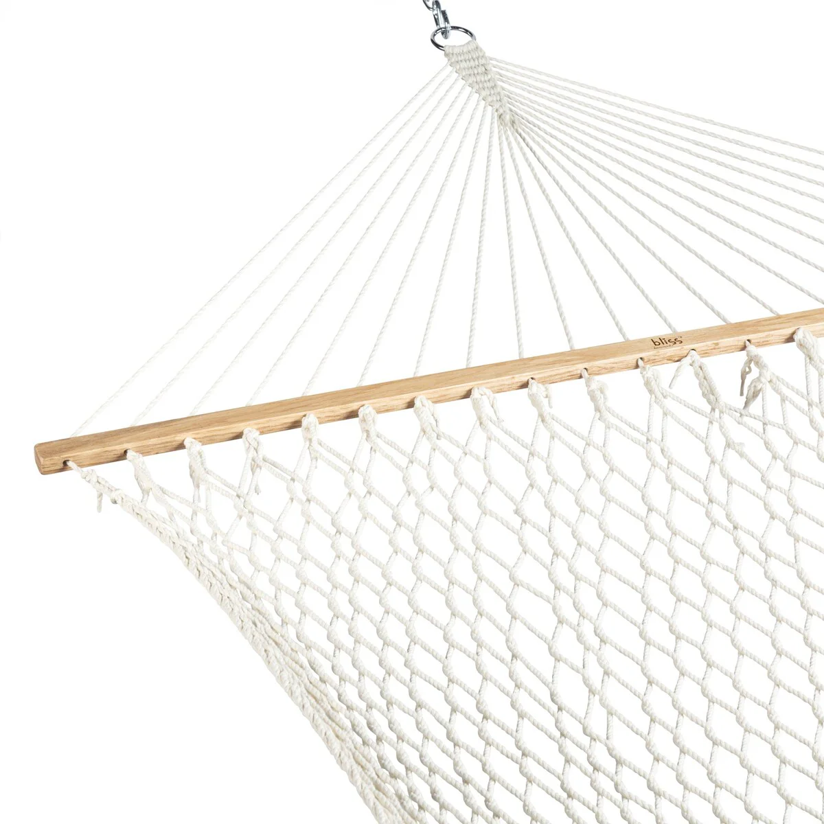 Bliss Hammocks BH-410 60 Wide Cotton Rope Hammock w/ Spreader Bar, S Hooks, & Chains | Indoor, Outdoor, Poolside