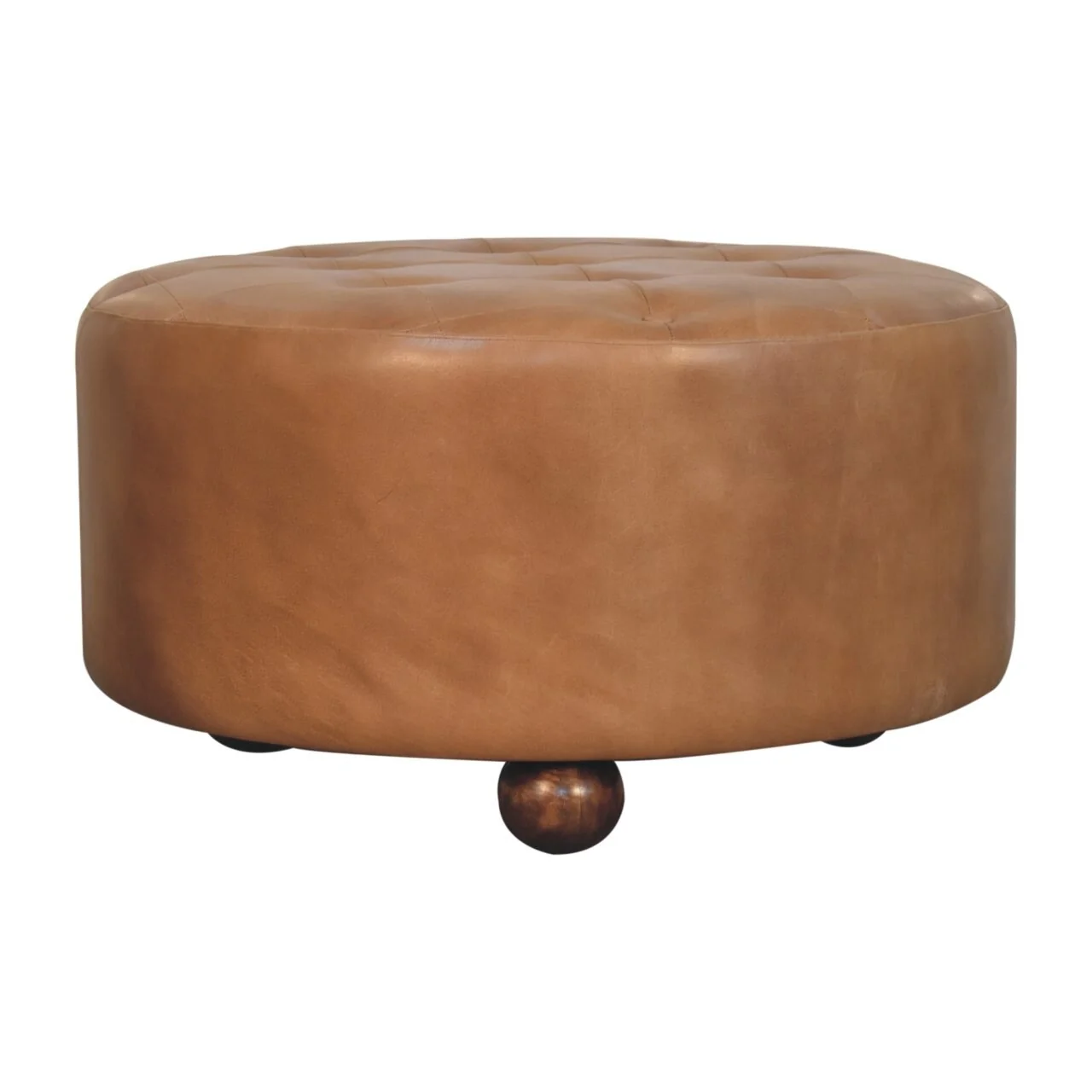 Artisan Furniture Brown Buffalo hide leather Round Ottoman
