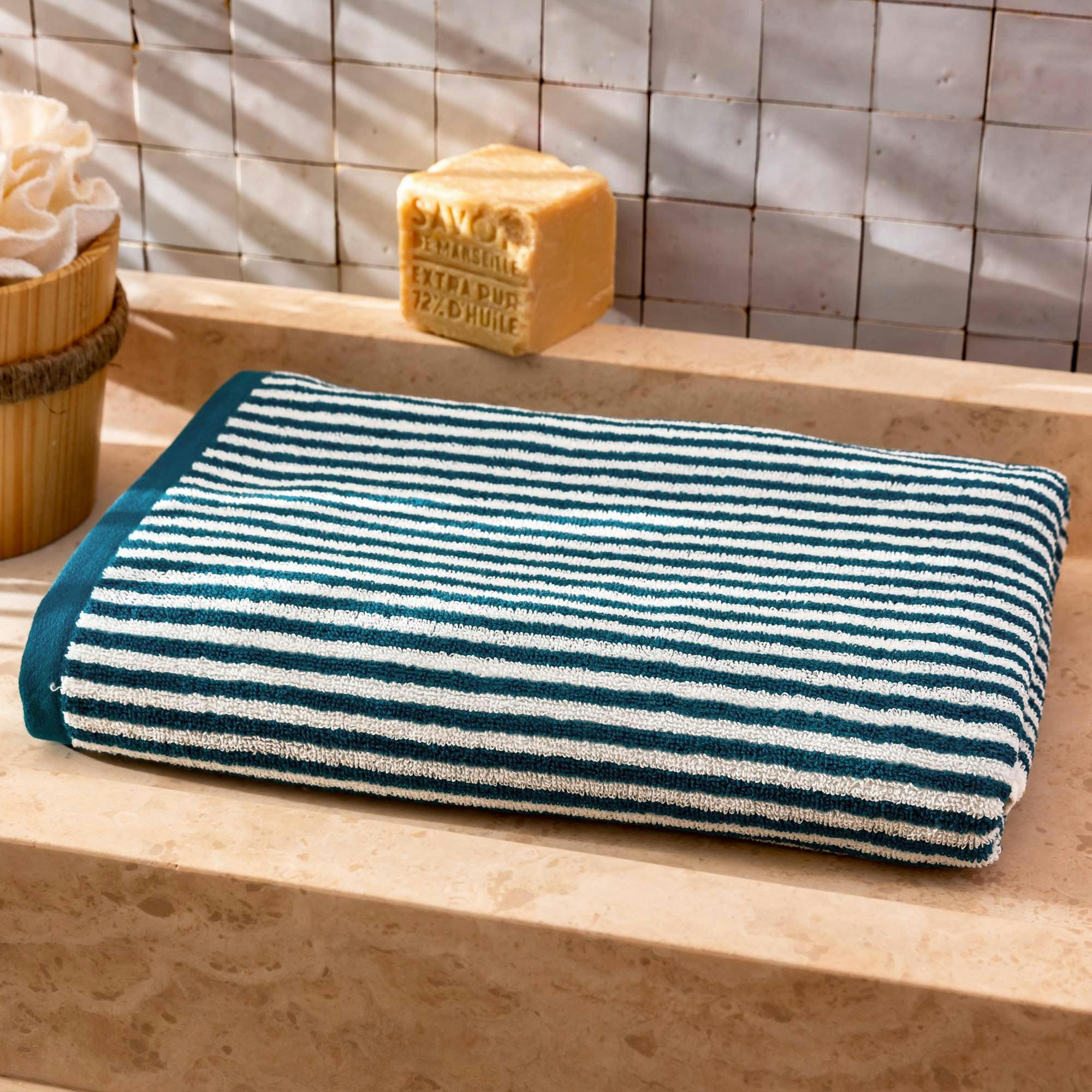 CHARLIE - Drap de bain 100x150 bleu canard en coton 450 g/m²