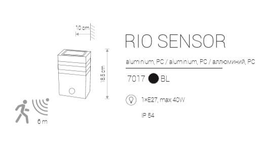 Kinkiet zewnętrzny z czujnikiem ruchu czarny RIO 1xE27x40W IP54 Nowodvorski