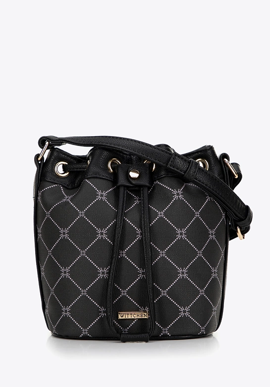 Torebka typu worek z ekoskóry w monogram czarna