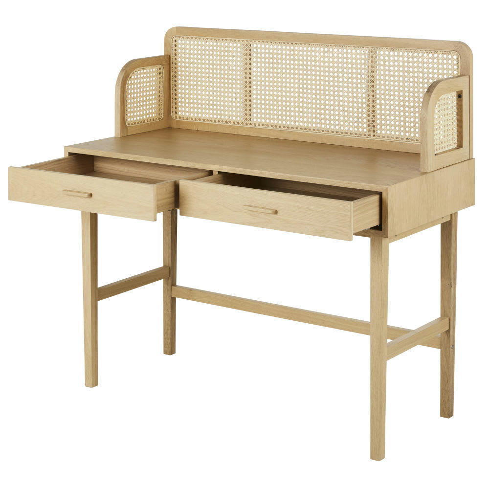 Canopy - Bureau 2 tiroirs cannage en rotin