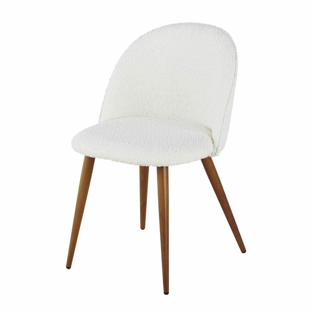 Mauricette - Chaise tissu écru effet laine bouclée