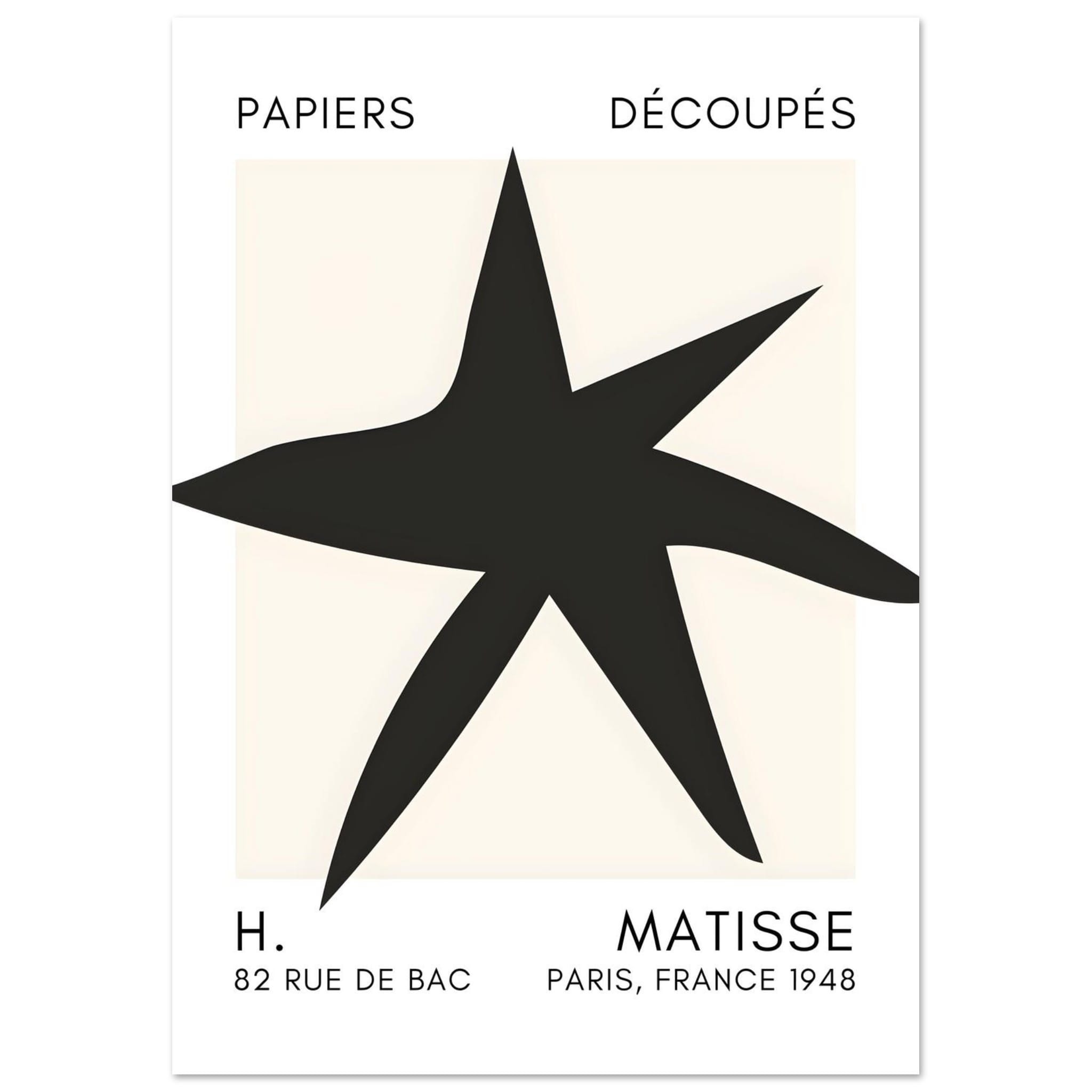 Artfulprints Poster Matisse – Star of the sea black  - A4 21x29.7 cm - Zwart