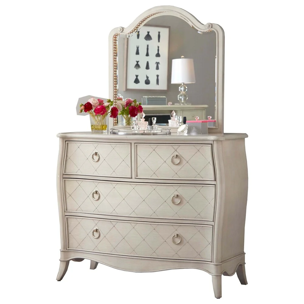 Hillsdale Angela 4 Drawer Chest with Wood Arc Mirror, Opal Grey