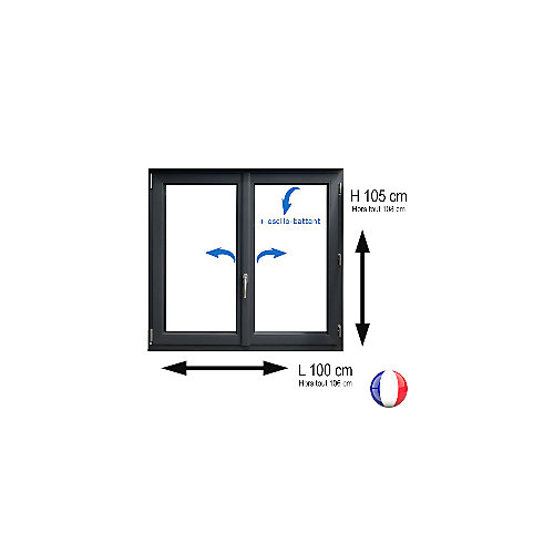 Fenêtre PVC 2 vantaux H 105 x L 100 cm OB anthracite pour pose en neuf avec poignée