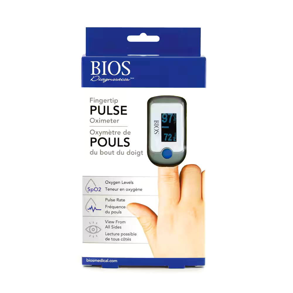 Bios Diagnostics Fingertip Pulse Oximeter, Digital Pulse Rate Monitor & Oxygen Level Reader