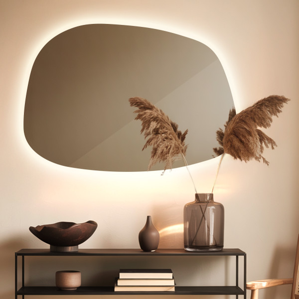 Lustro Asymetryczne LED do Salonu | Światło Ciepłe | 49 x 34 cm