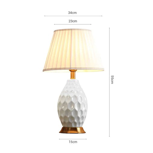 SOGA Textured Ceramic Oval Table Lamp with Gold Metal Base White