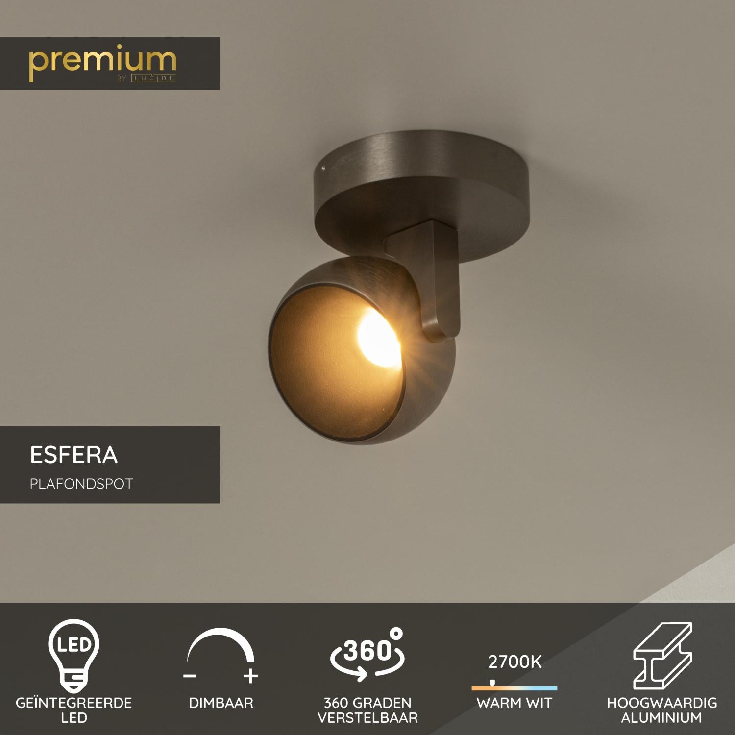 Lucide Premium ESFERA Plafondspot - Grijs ijzer