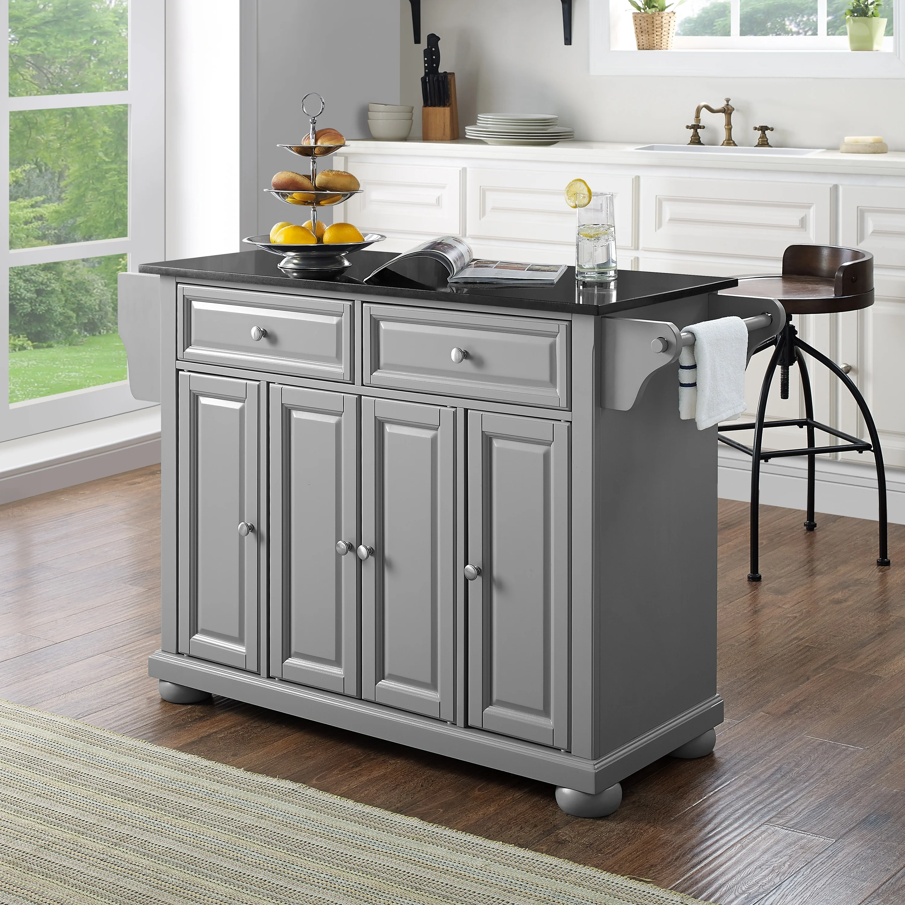 Crosley Alexandria Black Granite Top Kitchen Island In Vintage Grey - 51.5W x 18D x 36H