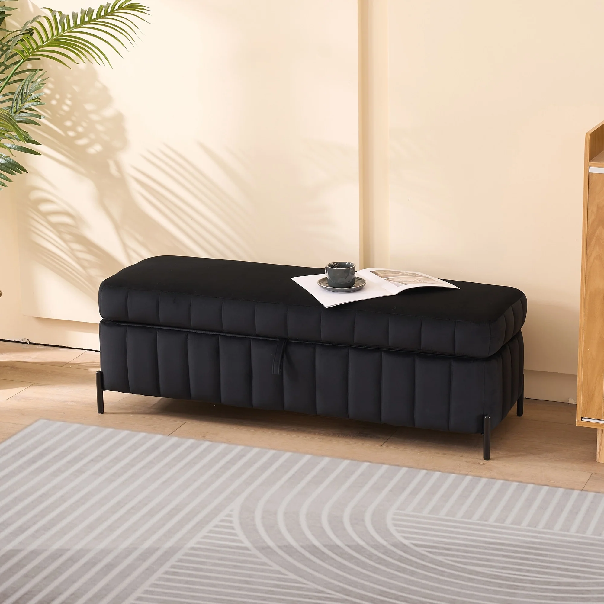 49.21Wide Velvet Storage Soft Bench for Living Room, Entryway and Bedroom