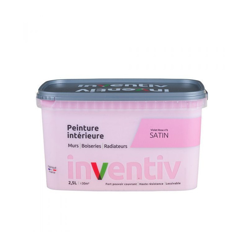 Peinture pour mur boiserie radiateur Violet Rose n°6 satiné 2,5 L INVENTIV