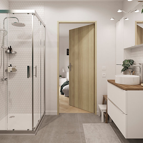 Bloc-porte Alpille effet chêne naturel H.204 x l.73 cm, réversible