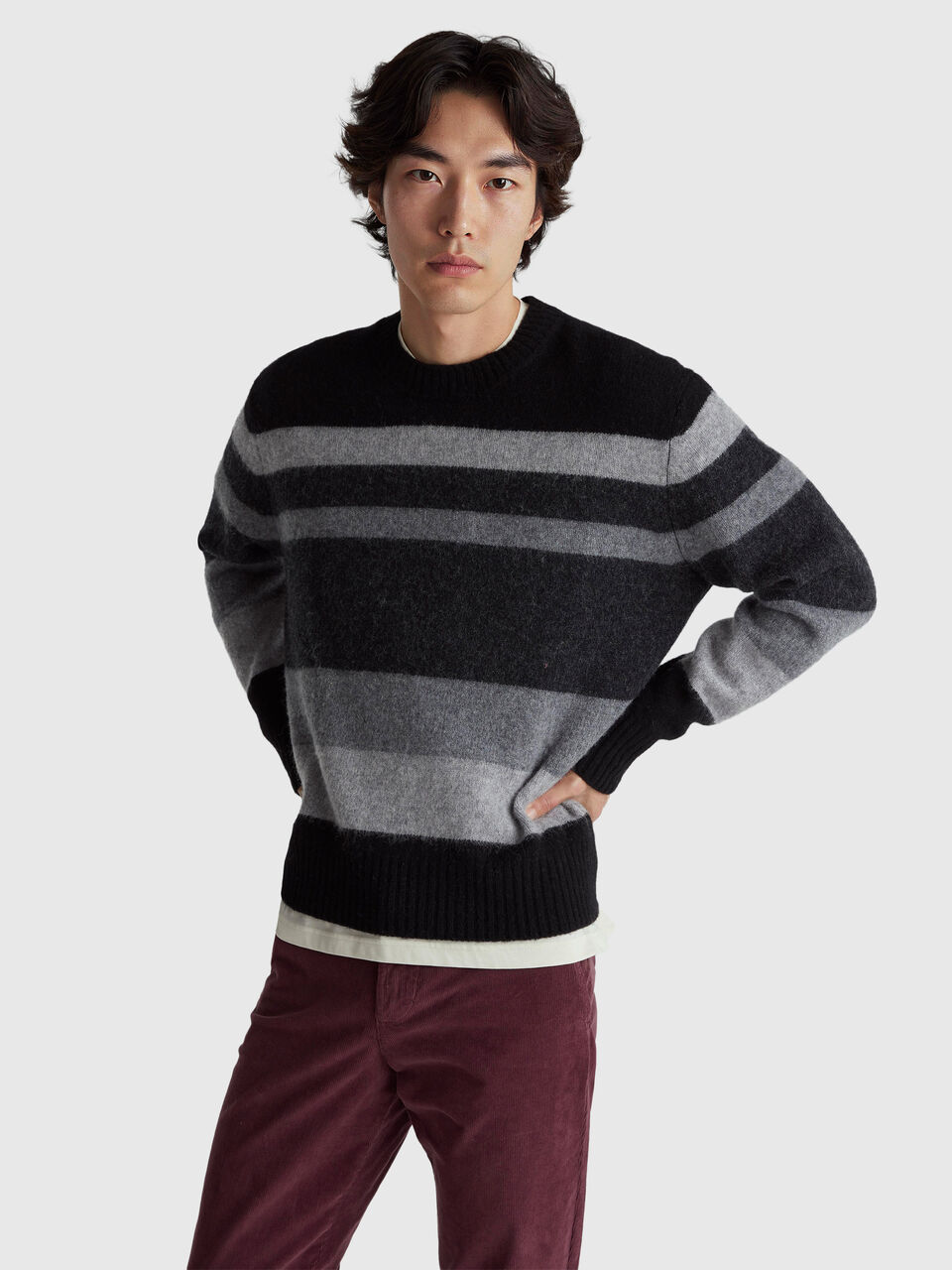 Striped sweater in Shetland wool