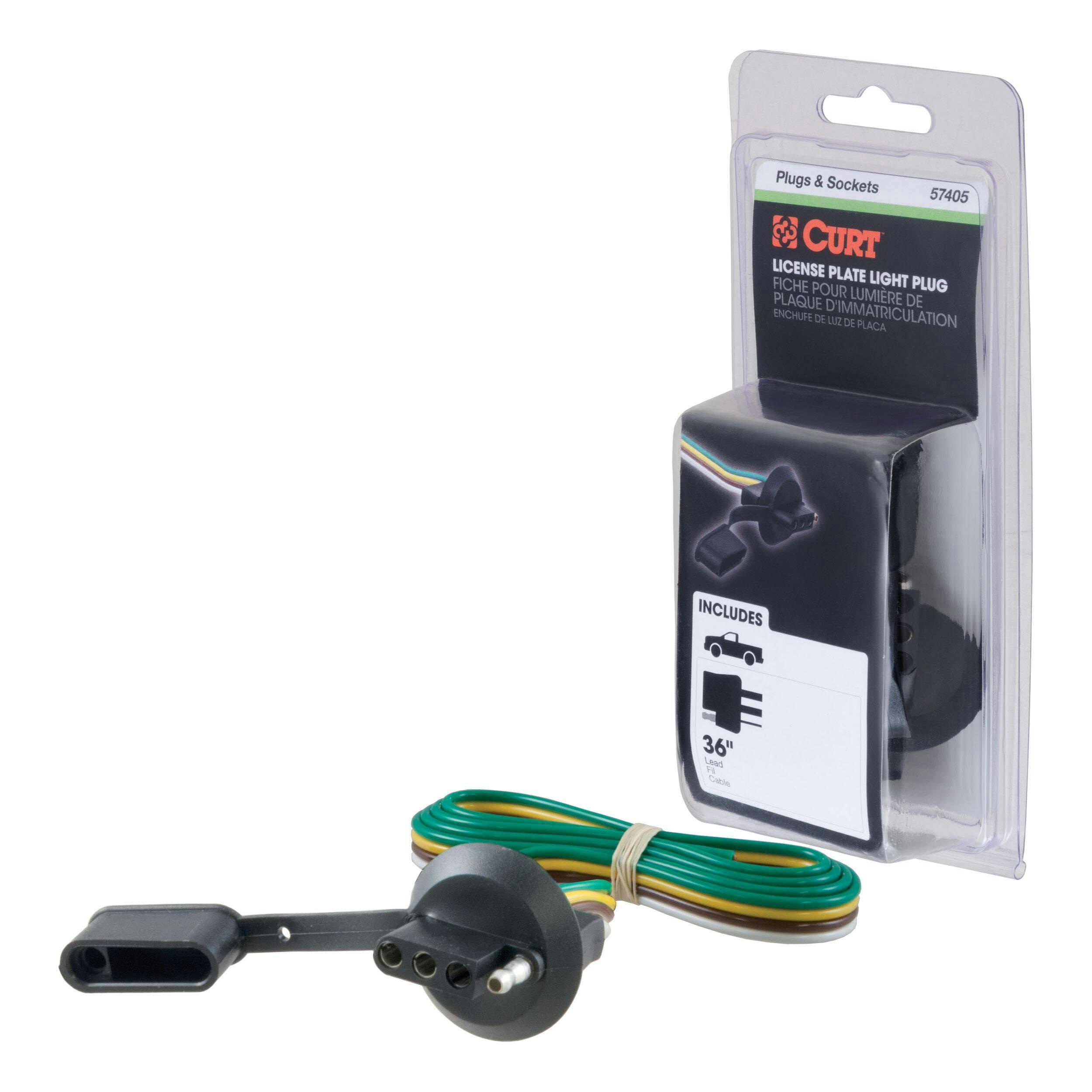 CURT 4-Way Flat Plate Light Plug Connector Socket with 36-in Wires