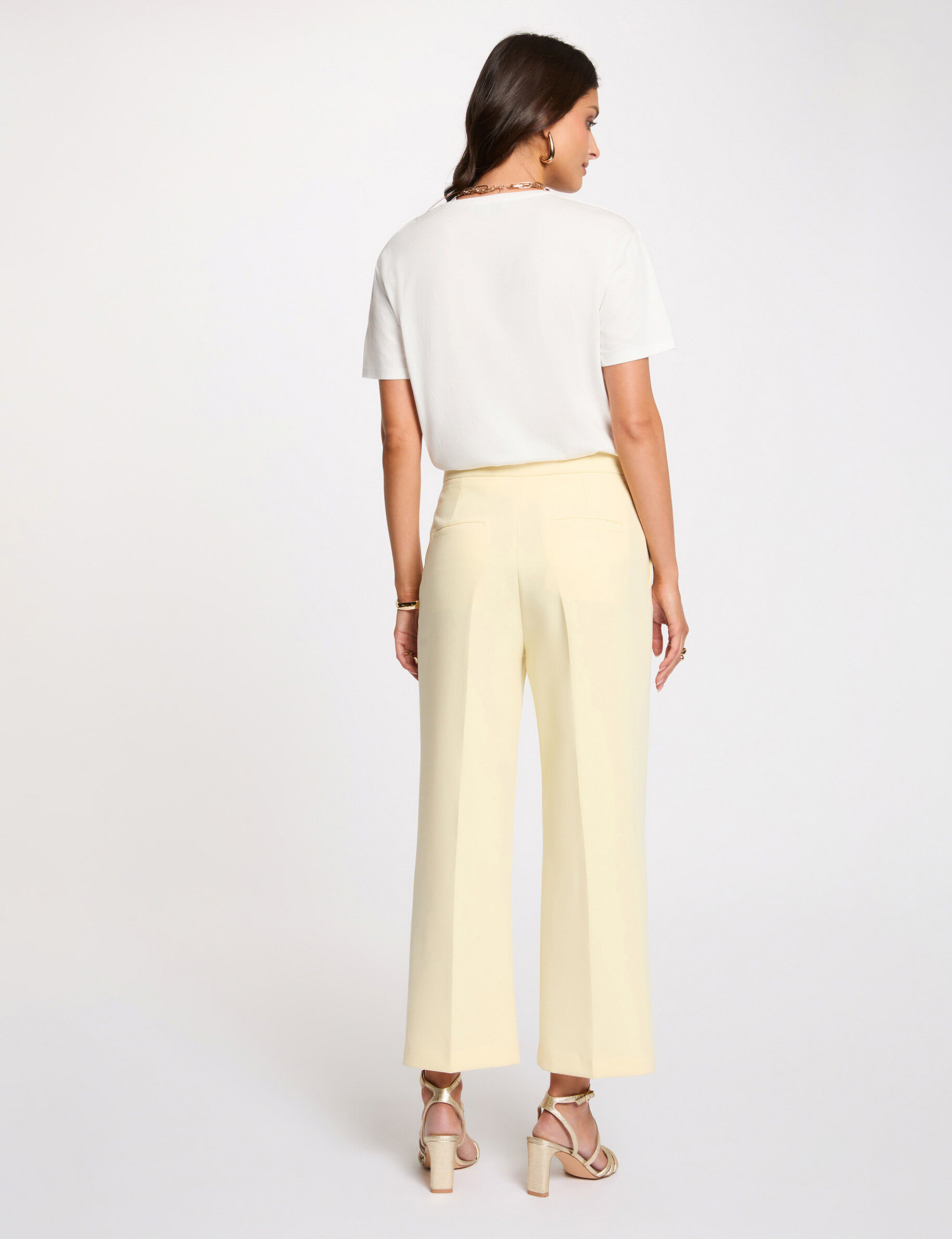 High-Waisted Straight Trousers Pastel Yellow Women