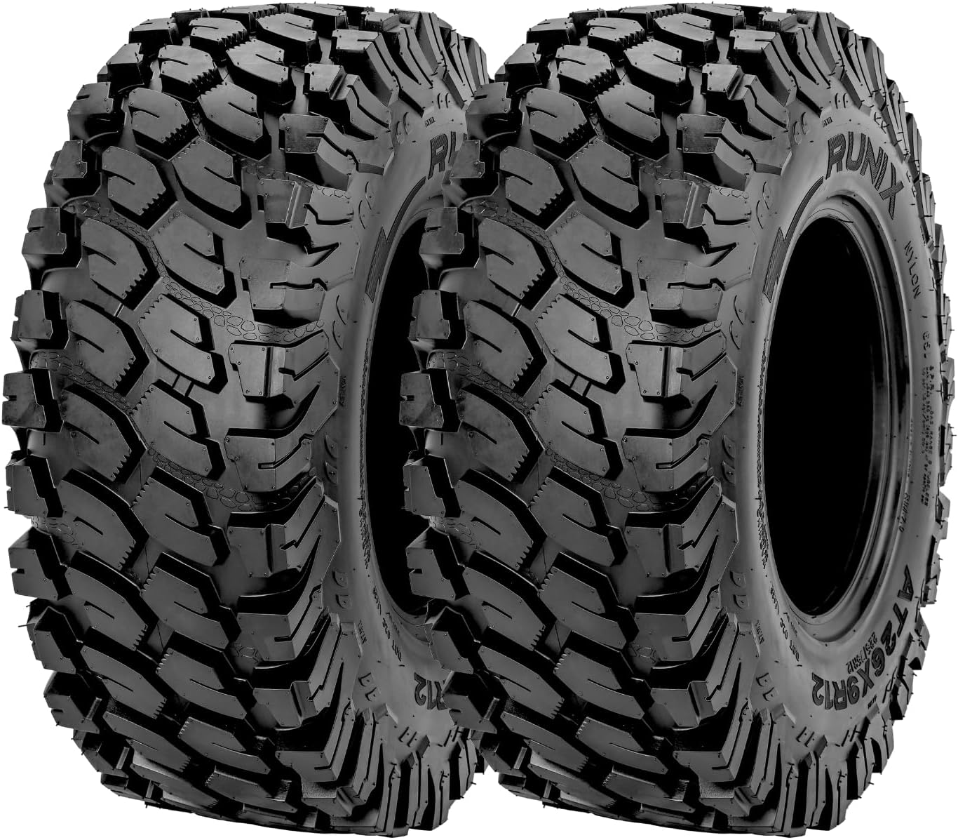 RUNIX ATV UTV Radial Tires, RUNIX TerraVance, 26X11R12, 26X11-12, Set of 2, Radial Tire, All Terrain, AT26X11R12, 6PR, Tubeless